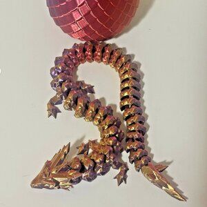 Articulated Dragon Egg With 16" Dragon Slik Gold Purple Red Fidget Toy Gift